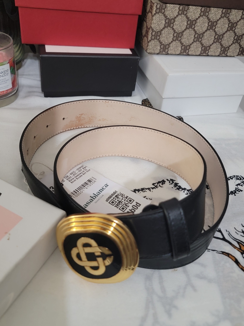 Casablanca Black Leather Logo Buckle Belt